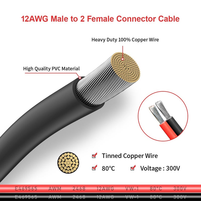 ELFCULB XT60 Splitter Cable,12AWG XT60 1 Male to 3 Female Connector Cable for UAV Phantom Quadcopter RC Car(1FT) - Image 4